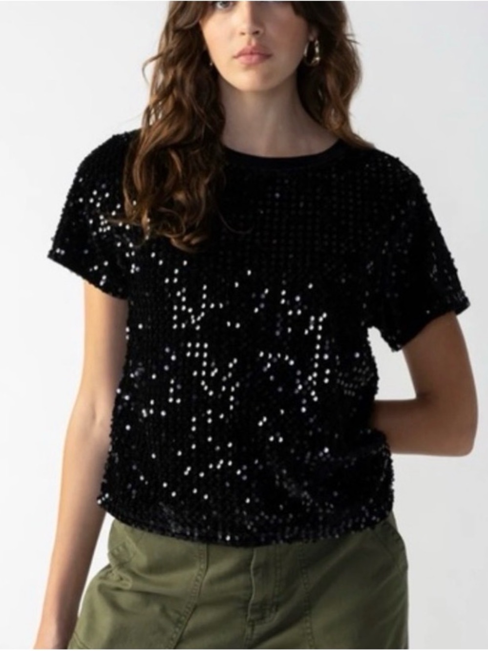 Sanctuary Black Sequin Short Sleeve Crewneck Tee